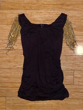 Sky Brown and Gold Rhinestone Bedazzled Top